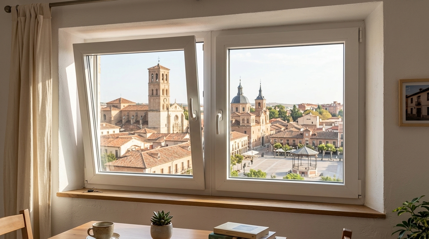 Ventanas oscilobatientes en Alcalá de Henares vistas desde el interior de una vivienda,
